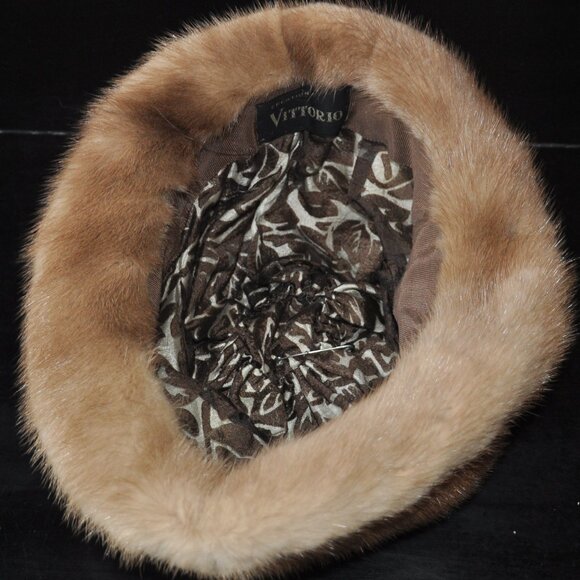 Vintage Blonde Mink Fur Bowler Derby Brim Winter Hat Cap - Picture 8 of 12
